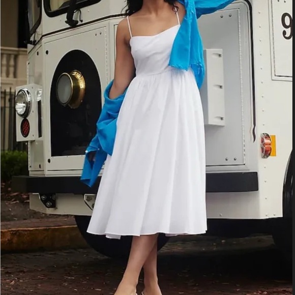 J. Crew Stretch Cotton Poplin White Midi Dress - size 14 - Picture 1 of 5